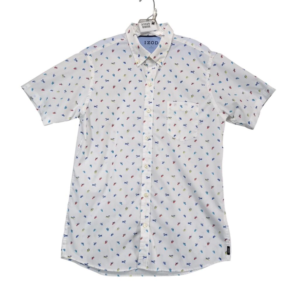 Izod Retro Beach Chair Print Button Down Shirt Men's L Short Sleeve Resort Vaca